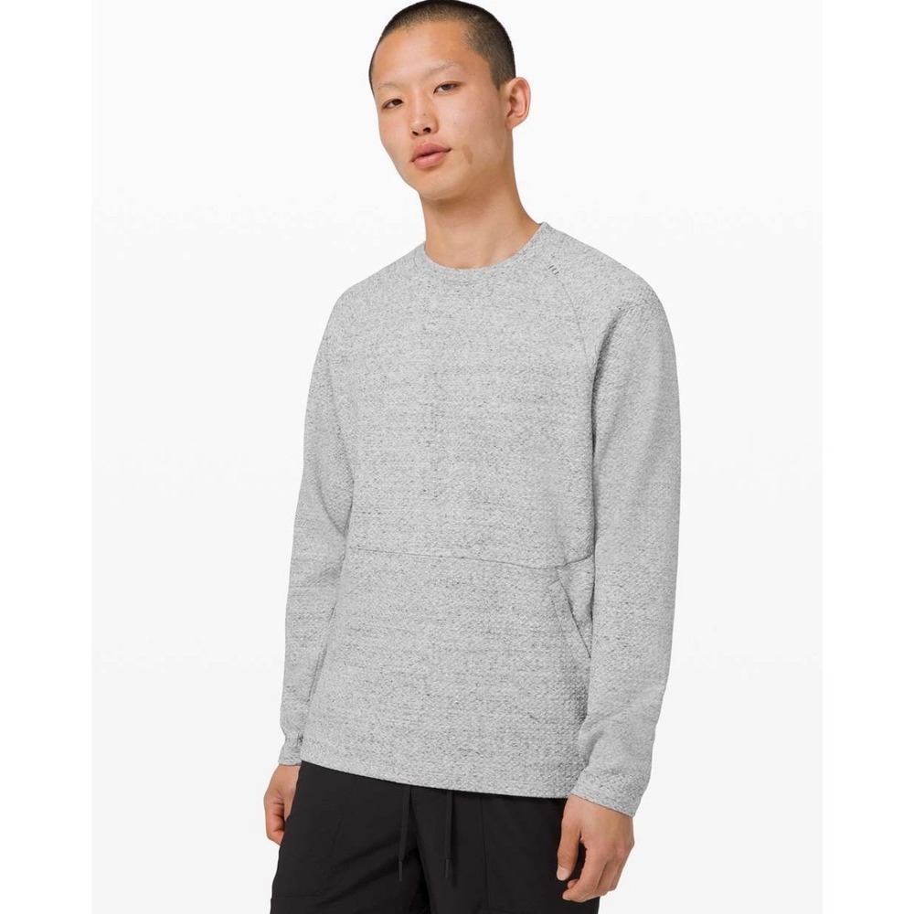 Lululemon Men's At Ease Crew Heathered Melody Light Grey Black XL Gym‎ Athletic